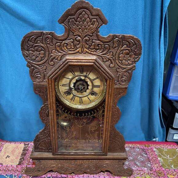Other - Antique Waterbury Gingerbread Clock with Alarm 8-Day, Time/Strike Needs Repair